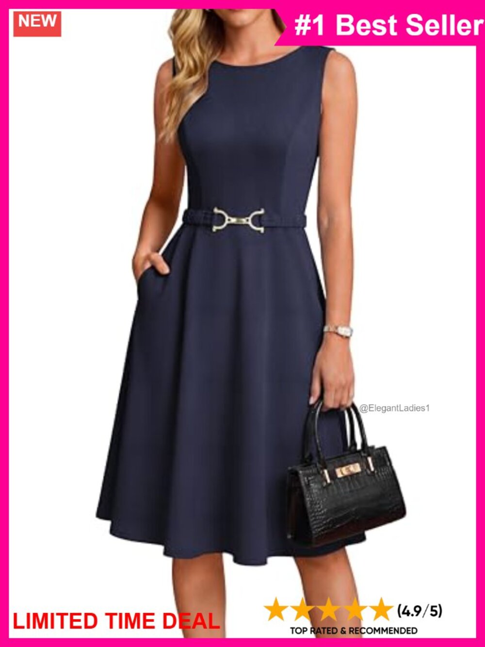 Sleeveless Midi Work Dress Flowy A-Line Business Casual Office